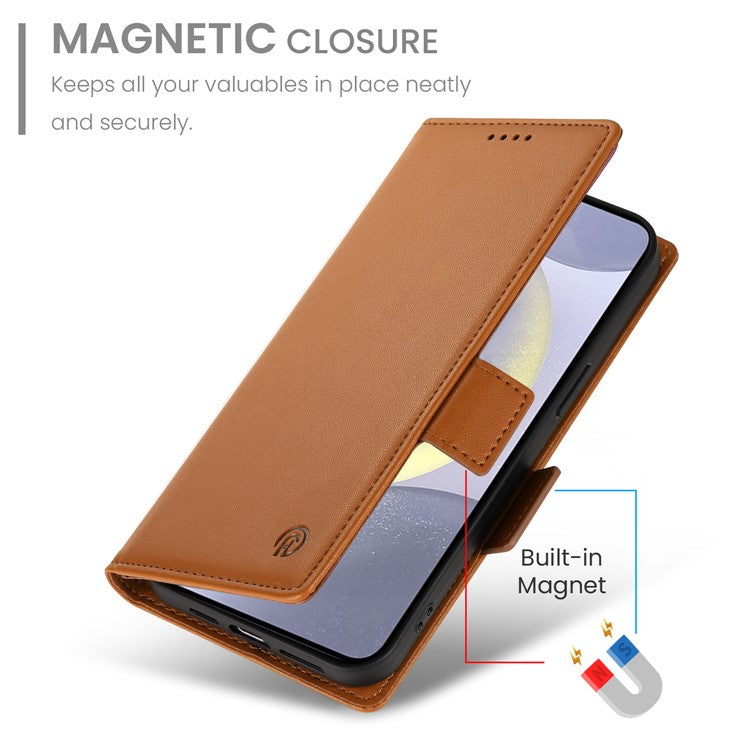 For Samsung Galaxy S25 Edge Stand Case PU Leather Wallet Phone Cover - Brown