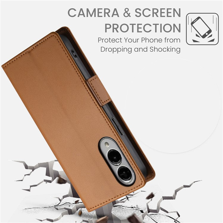For Samsung Galaxy S25 Edge Stand Case PU Leather Wallet Phone Cover - Brown
