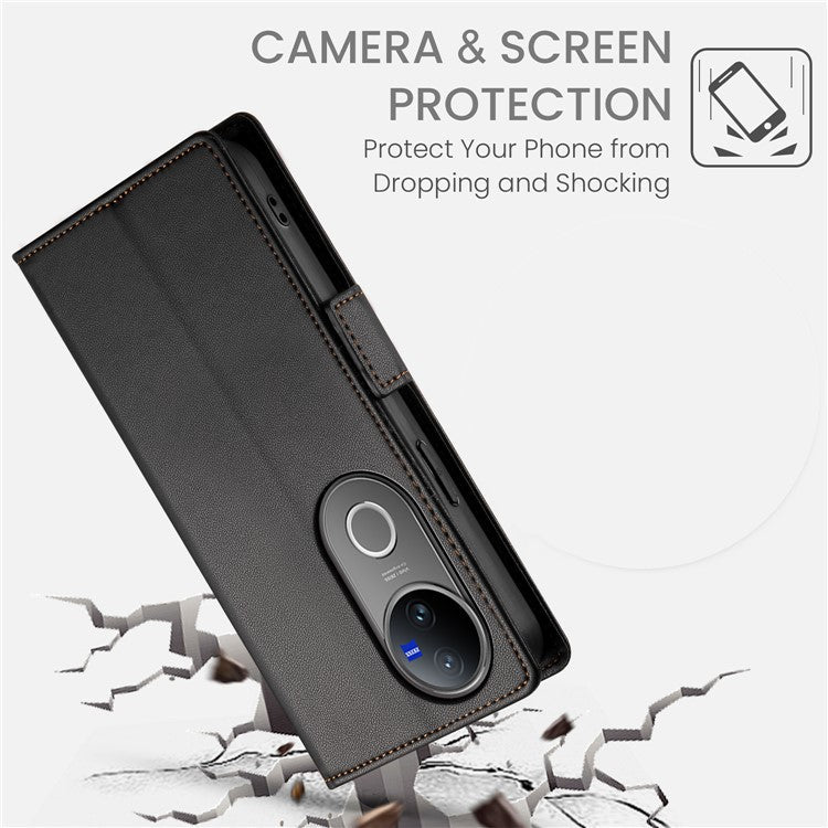 For vivo V50 5G Stand Case PU Leather Wallet Phone Cover - Black