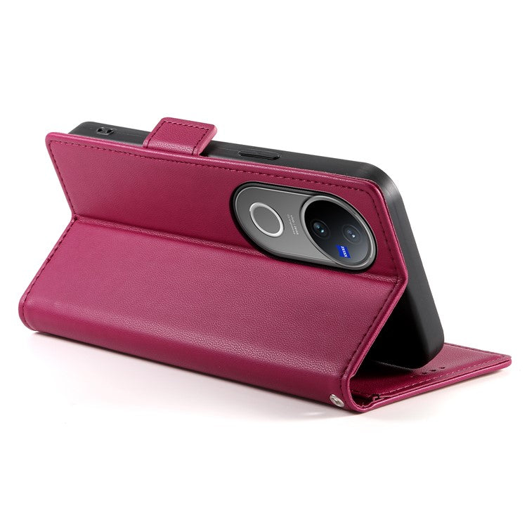 For vivo V50 5G Stand Case PU Leather Wallet Phone Cover - Wine Red