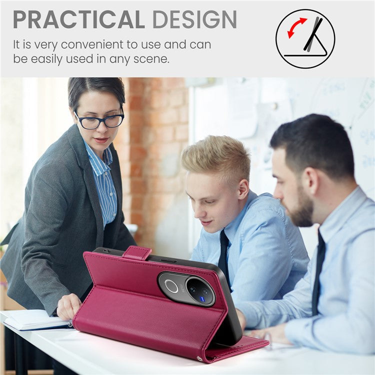 For vivo V50 5G Stand Case PU Leather Wallet Phone Cover - Wine Red