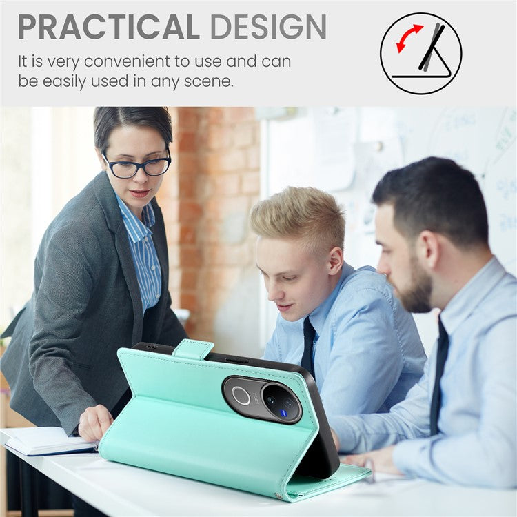 For vivo V50 5G Stand Case PU Leather Wallet Phone Cover - Mint Green