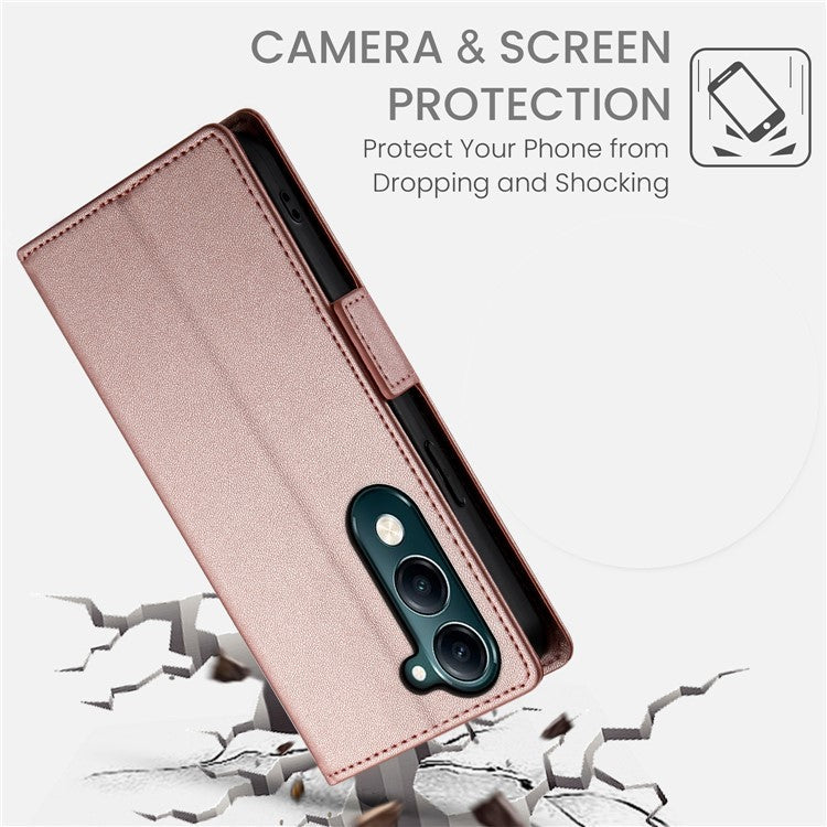 For vivo Y04 4G  /  Y29s 5G Stand Case PU Leather Wallet Phone Cover - Rose Gold