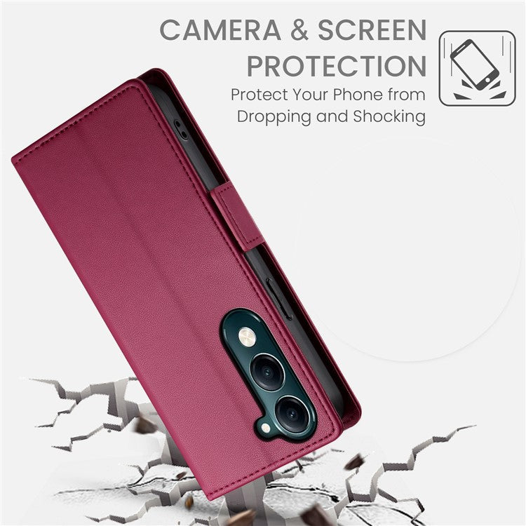 For vivo Y04 4G  /  Y29s 5G Stand Case PU Leather Wallet Phone Cover - Wine Red
