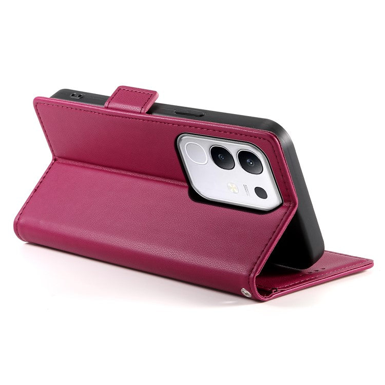For vivo Y29 4G Stand Case PU Leather Wallet Phone Cover - Wine Red