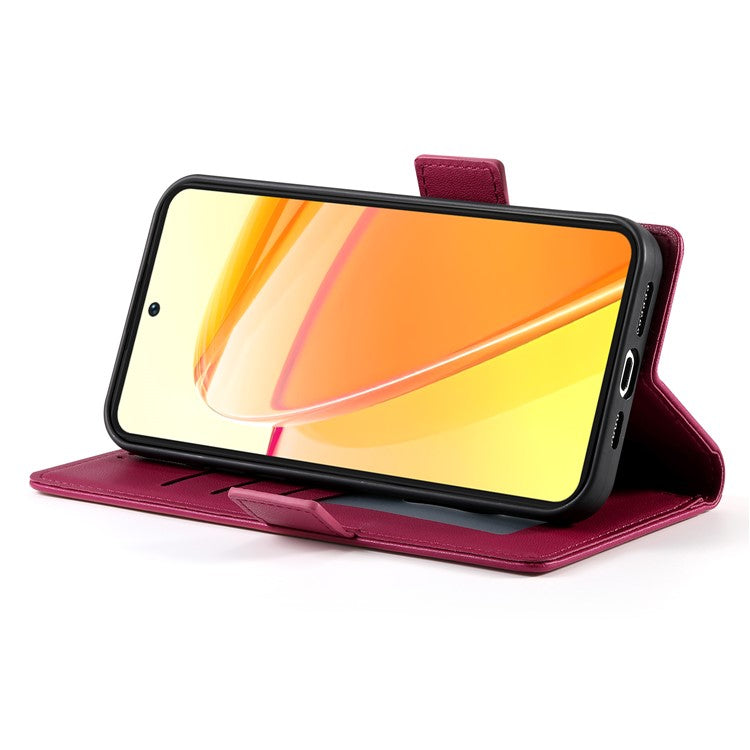 For vivo Y29 4G Stand Case PU Leather Wallet Phone Cover - Wine Red