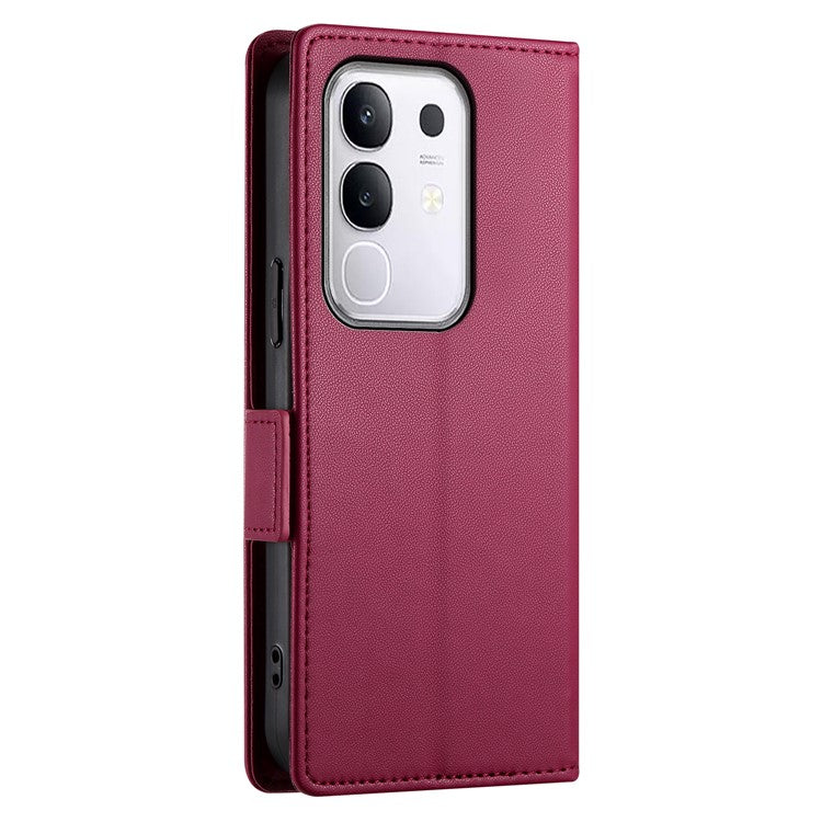 For vivo Y29 4G Stand Case PU Leather Wallet Phone Cover - Wine Red