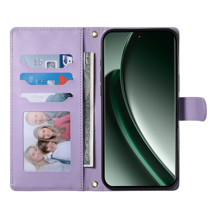 For Realme 14 Pro+ 5G Case Rhombus Stitching Wallet Stand Leather Phone Cover with Long  /  Short Strap - Purple