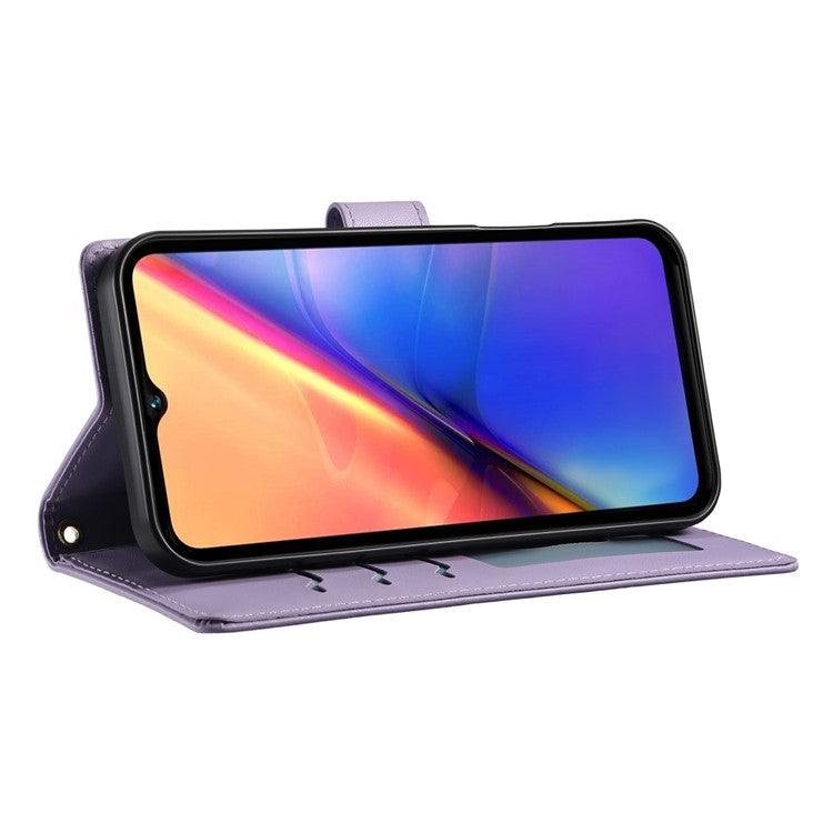 For vivo V50 5G Case Rhombus Stitching Wallet Stand Leather Phone Cover with Long  /  Short Strap - Purple