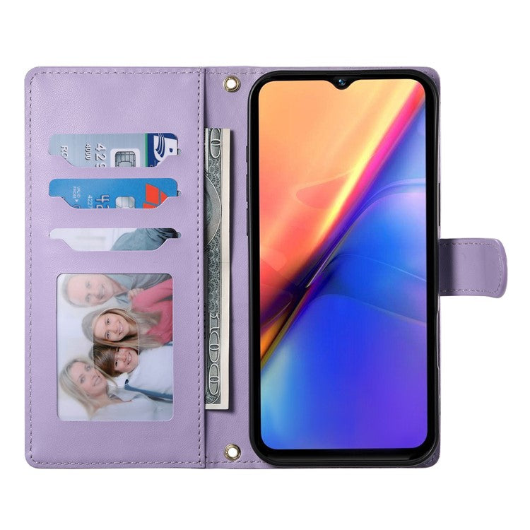 For vivo V50 5G Case Rhombus Stitching Wallet Stand Leather Phone Cover with Long  /  Short Strap - Purple