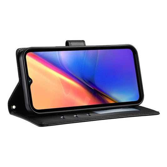 For vivo V50 5G Case Rhombus Stitching Wallet Stand Leather Phone Cover with Long  /  Short Strap - Black