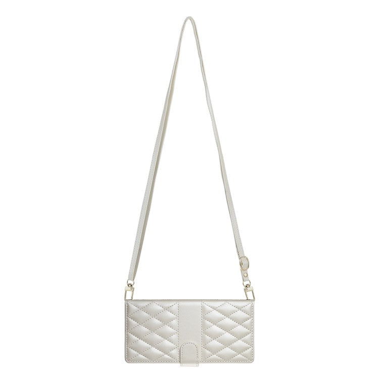 For vivo Y04 4G  /  Y29s 5G Case Rhombus Stitching Wallet Stand Leather Phone Cover with Long  /  Short Strap - Beige