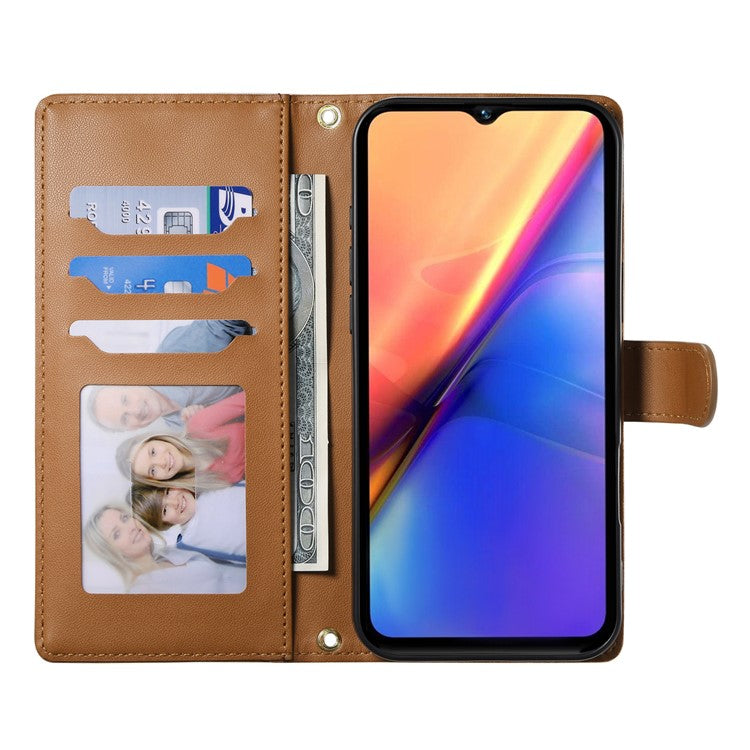 For vivo Y04 4G  /  Y29s 5G Case Rhombus Stitching Wallet Stand Leather Phone Cover with Long  /  Short Strap - Brown