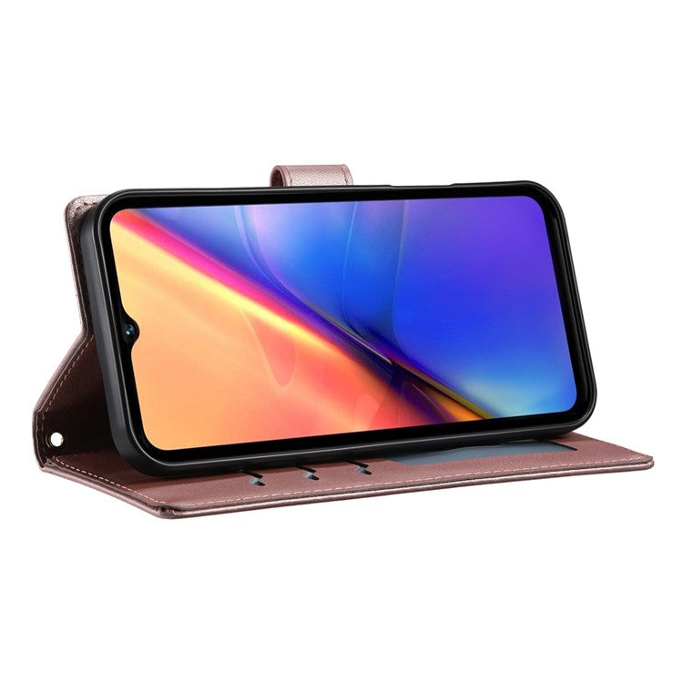 For vivo Y29 4G Case Rhombus Stitching Wallet Stand Leather Phone Cover with Long  /  Short Strap - Rose Gold