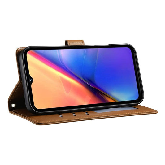 For vivo Y29 4G Case Rhombus Stitching Wallet Stand Leather Phone Cover with Long  /  Short Strap - Brown