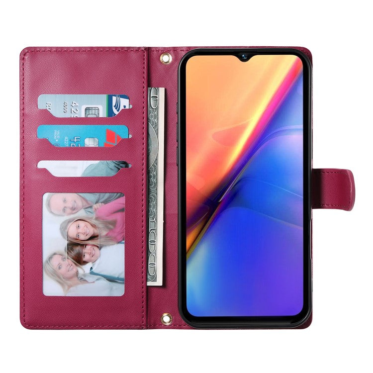 For vivo Y29 4G Case Rhombus Stitching Wallet Stand Leather Phone Cover with Long  /  Short Strap - Red