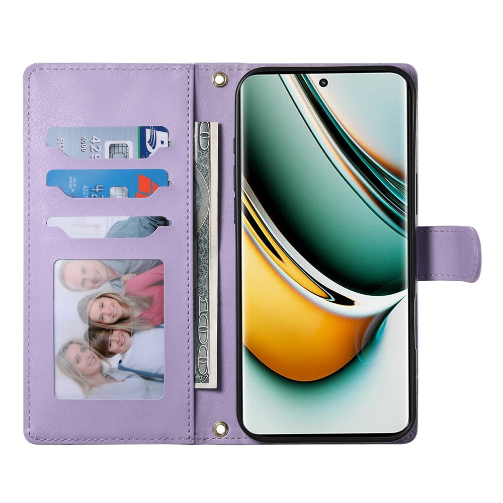 For Oppo Reno13 5G (Global) Case Rhombus Stitching Wallet Stand Leather Phone Cover with Long  /  Short Strap - Purple