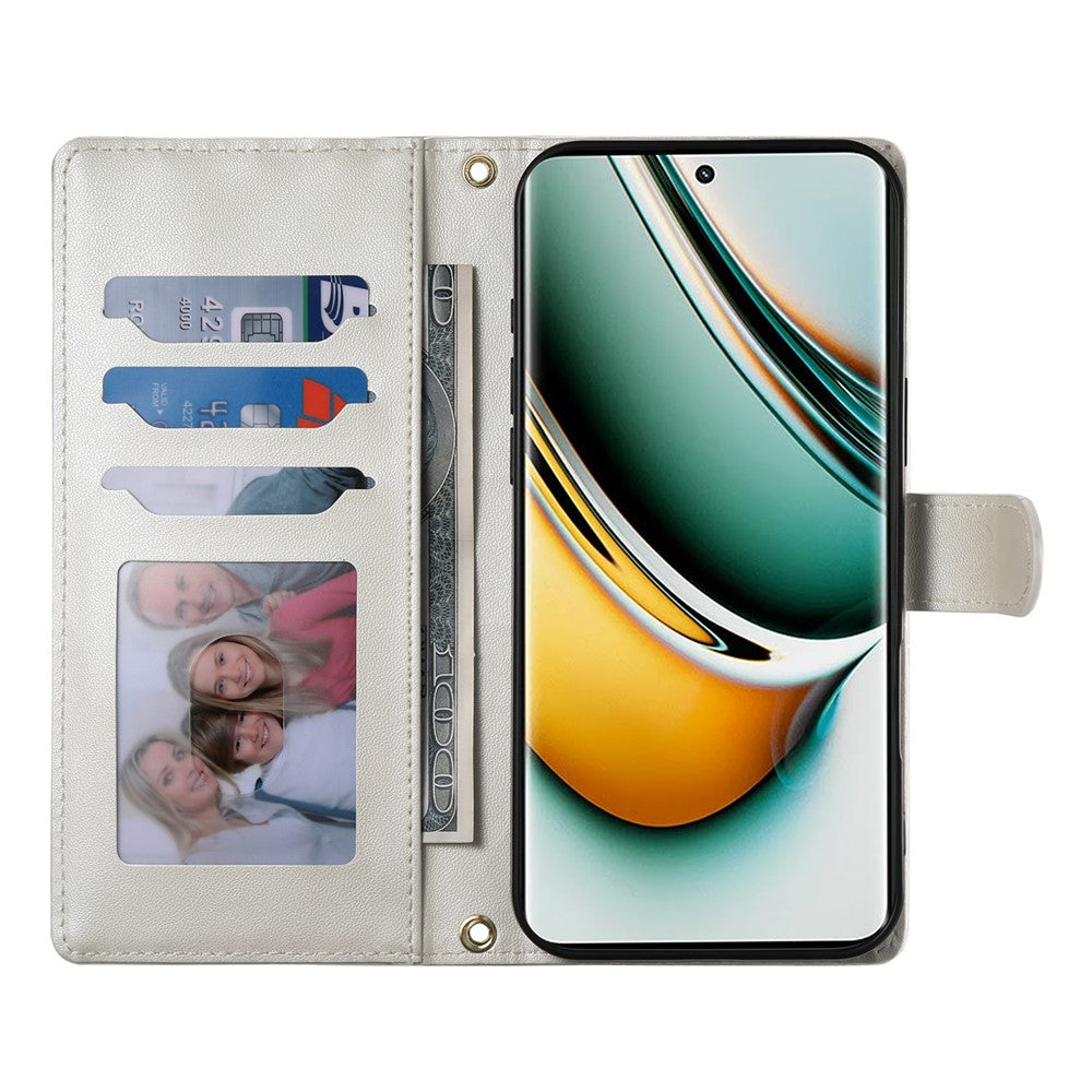 For Oppo Reno13 5G (Global) Case Rhombus Stitching Wallet Stand Leather Phone Cover with Long  /  Short Strap - Beige