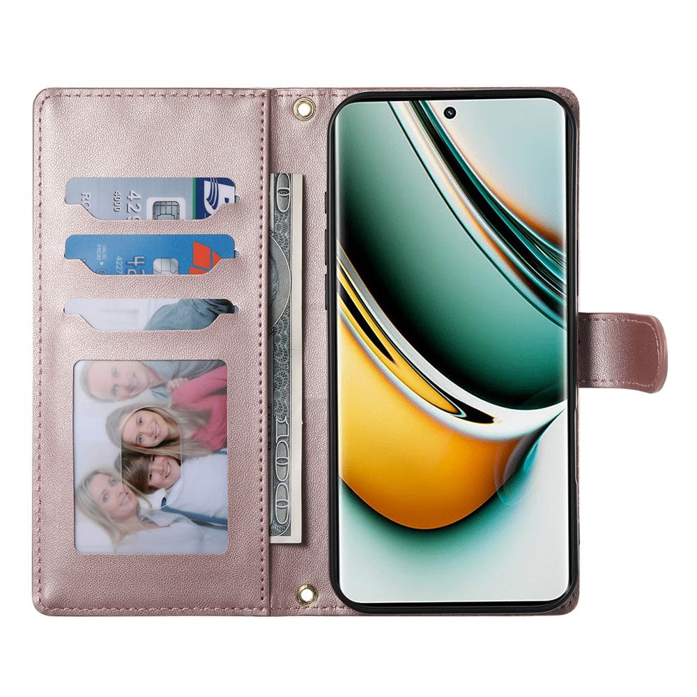 For Oppo Reno13 5G (Global) Case Rhombus Stitching Wallet Stand Leather Phone Cover with Long  /  Short Strap - Rose Gold