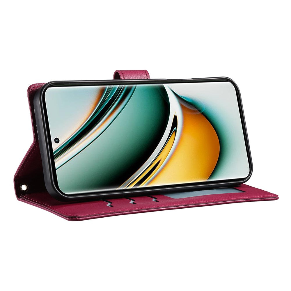 For Oppo Reno13 5G (Global) Case Rhombus Stitching Wallet Stand Leather Phone Cover with Long  /  Short Strap - Red