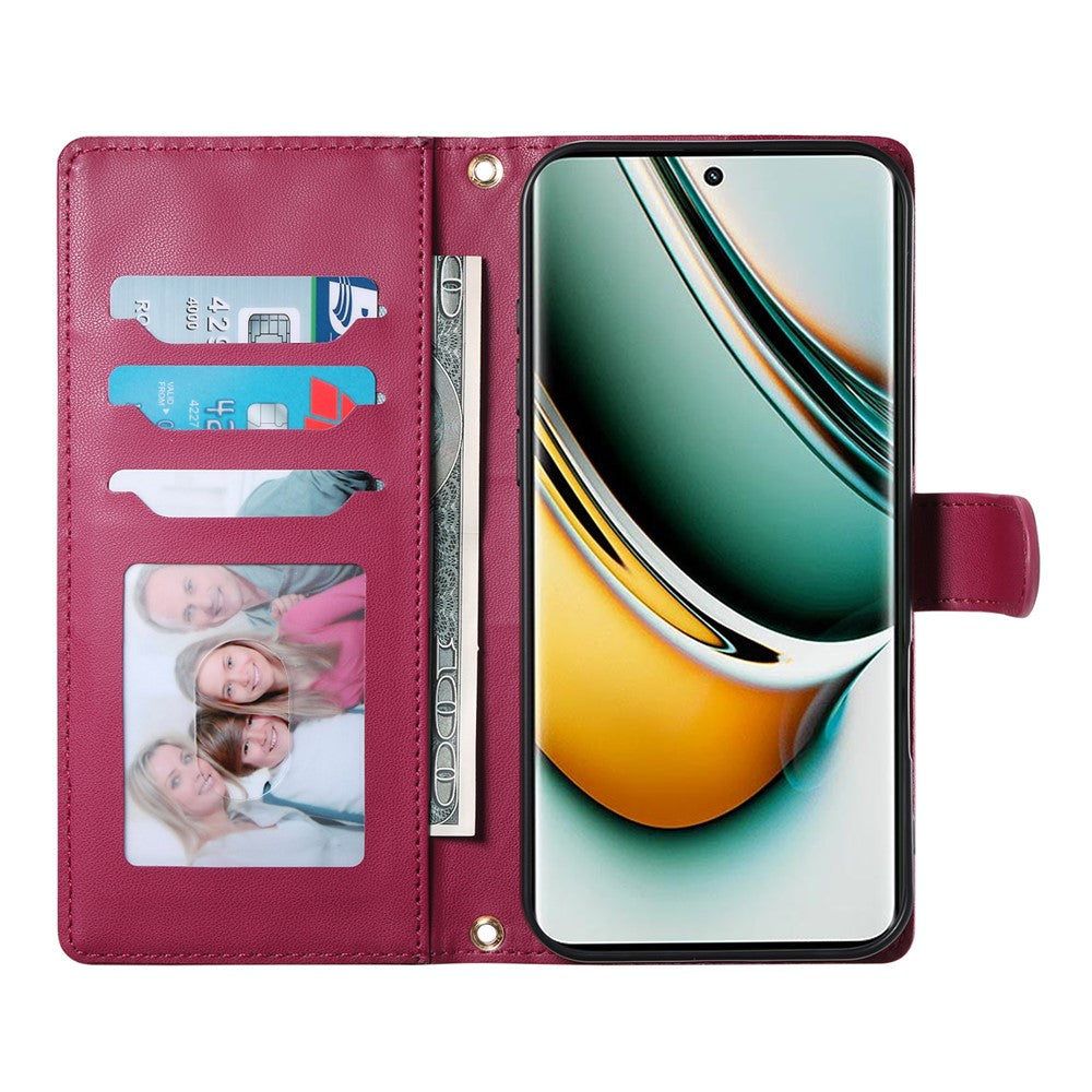 For Oppo Reno13 5G (Global) Case Rhombus Stitching Wallet Stand Leather Phone Cover with Long  /  Short Strap - Red