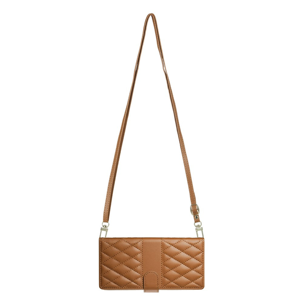 For Oppo Reno13 Pro 5G Case Rhombus Stitching Wallet Stand Leather Phone Cover with Long  /  Short Strap - Brown