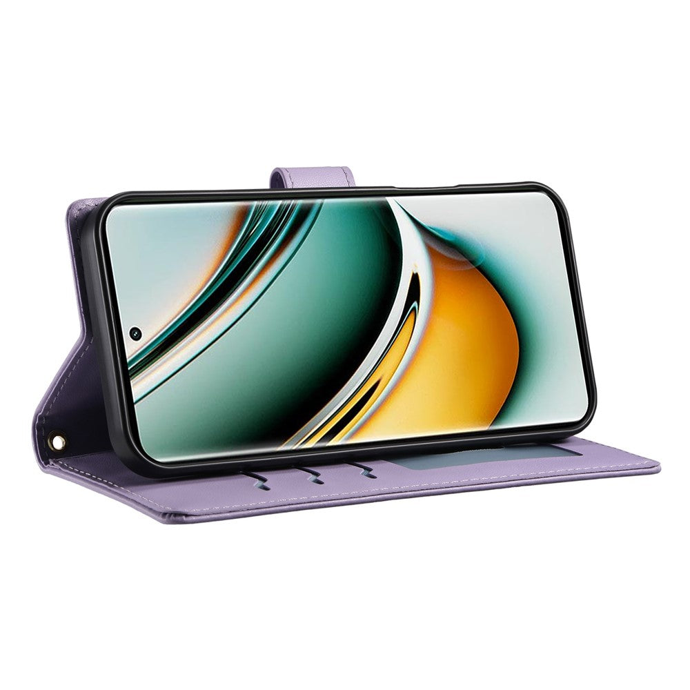 For Oppo Reno13 F 5G Case Rhombus Stitching Wallet Stand Leather Phone Cover with Long  /  Short Strap - Purple