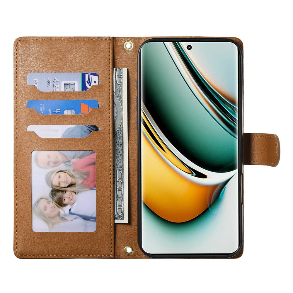 For Oppo Reno13 F 5G Case Rhombus Stitching Wallet Stand Leather Phone Cover with Long  /  Short Strap - Brown