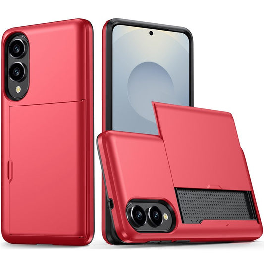 For Samsung Galaxy S25 Edge Case with Card Holder TPU + PC Phone Back Cover - Red