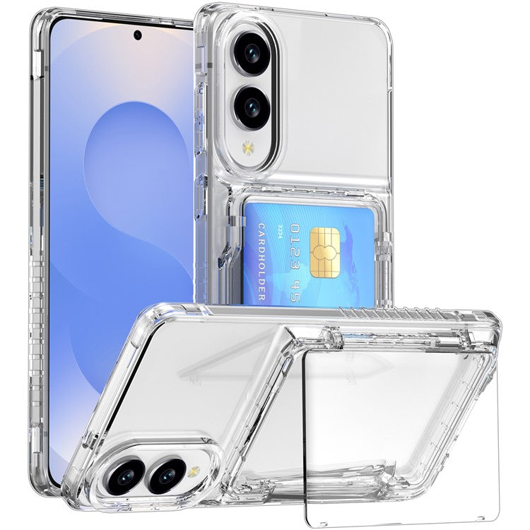 For Samsung Galaxy S25 Edge Clear Case PC + TPU Phone Cover Card Holder Kickstand - Transparent