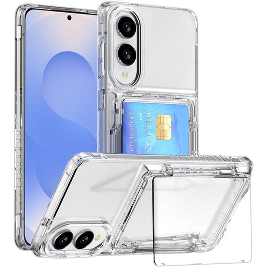 For Samsung Galaxy S25 Edge Clear Case PC + TPU Phone Cover Card Holder Kickstand - Transparent