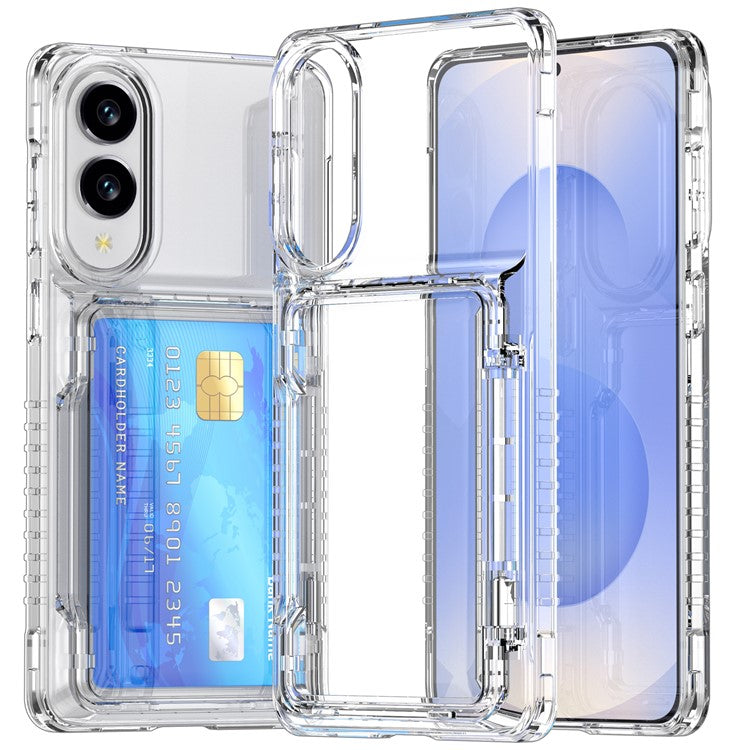 For Samsung Galaxy S25 Edge Clear Case PC + TPU Phone Cover Card Holder Kickstand - Transparent