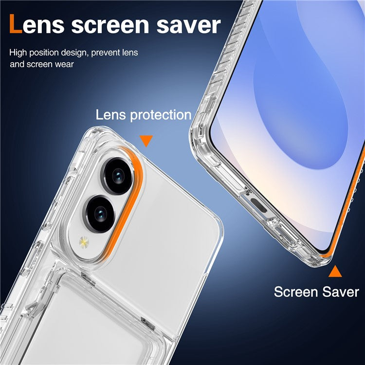 For Samsung Galaxy S25 Edge Clear Case PC + TPU Phone Cover Card Holder Kickstand - Transparent