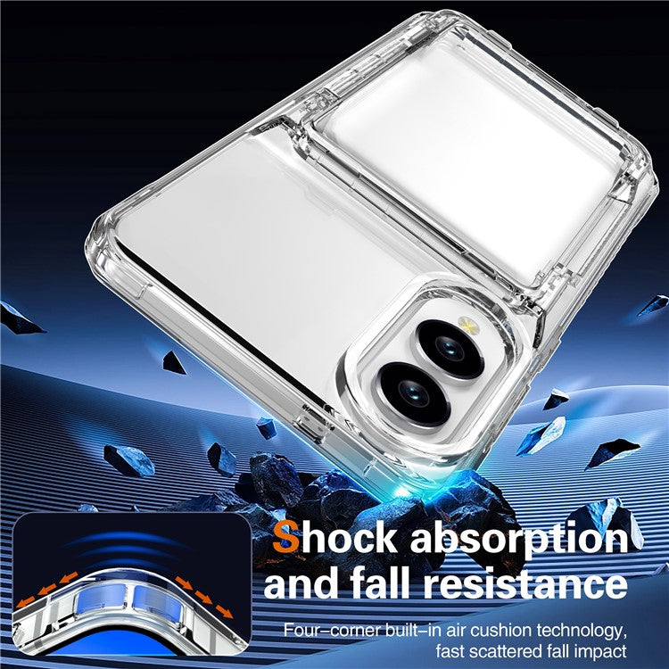 For Samsung Galaxy S25 Edge Clear Case PC + TPU Phone Cover Card Holder Kickstand - Transparent