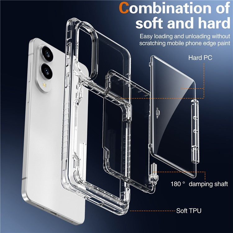 For Samsung Galaxy S25 Edge Clear Case PC + TPU Phone Cover Card Holder Kickstand - Transparent