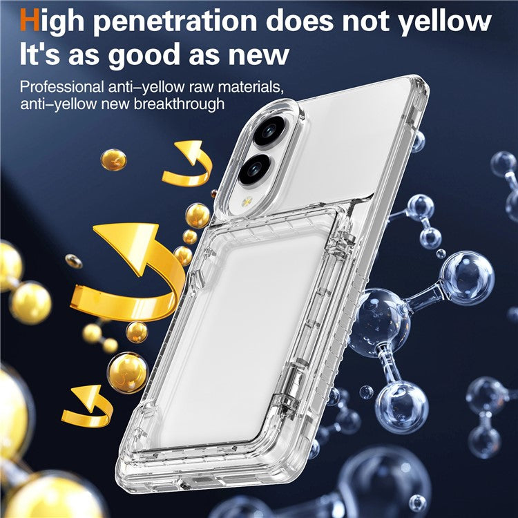 For Samsung Galaxy S25 Edge Clear Case PC + TPU Phone Cover Card Holder Kickstand - Transparent