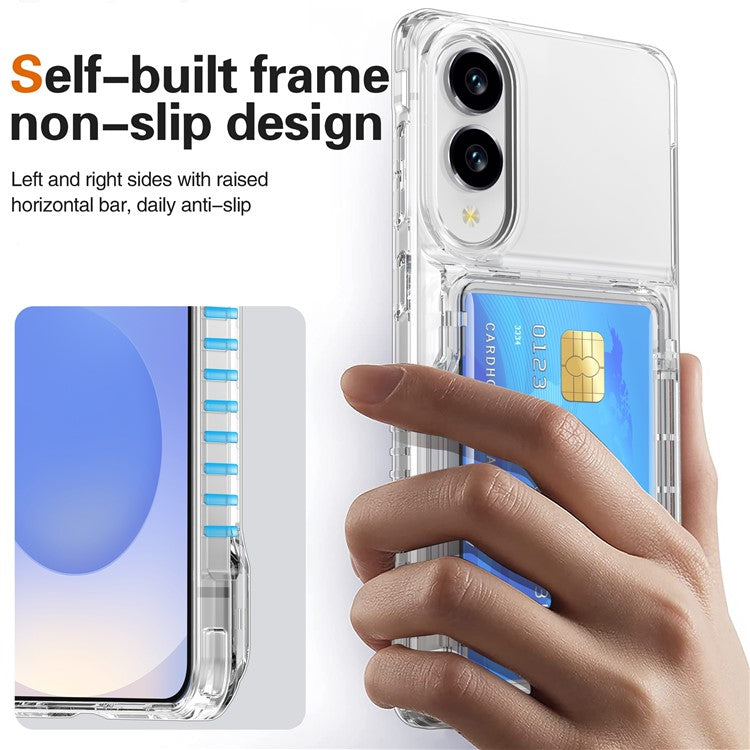 For Samsung Galaxy S25 Edge Clear Case PC + TPU Phone Cover Card Holder Kickstand - Transparent