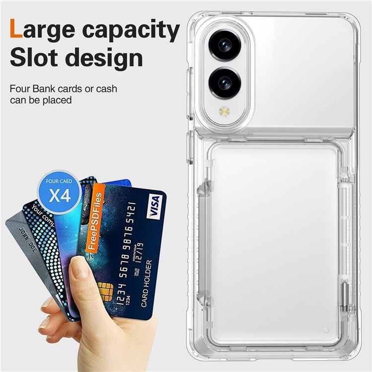 For Samsung Galaxy S25 Edge Clear Case PC + TPU Phone Cover Card Holder Kickstand - Transparent