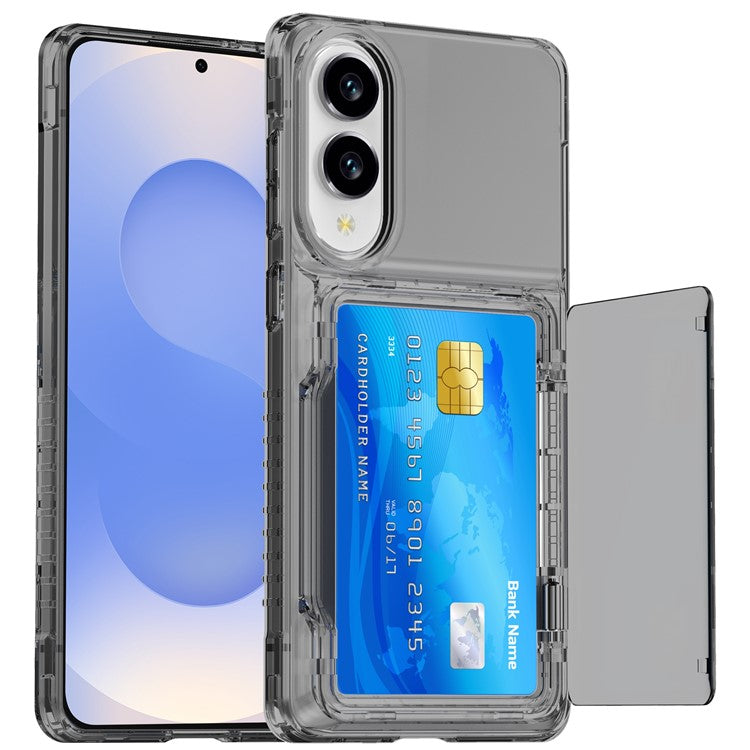 For Samsung Galaxy S25 Edge Clear Case PC + TPU Phone Cover Card Holder Kickstand - Transparent Black