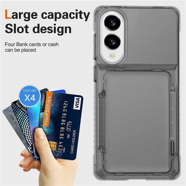 For Samsung Galaxy S25 Edge Clear Case PC + TPU Phone Cover Card Holder Kickstand - Transparent Black