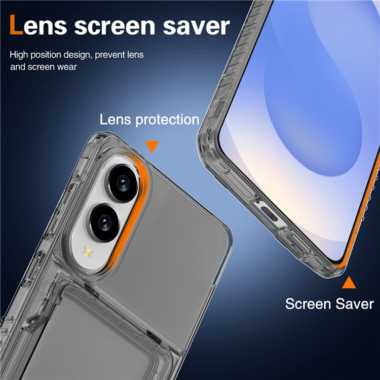 For Samsung Galaxy S25 Edge Clear Case PC + TPU Phone Cover Card Holder Kickstand - Transparent Black