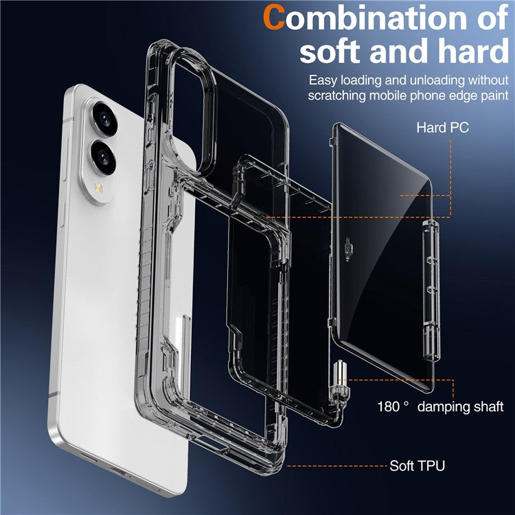 For Samsung Galaxy S25 Edge Clear Case PC + TPU Phone Cover Card Holder Kickstand - Transparent Black