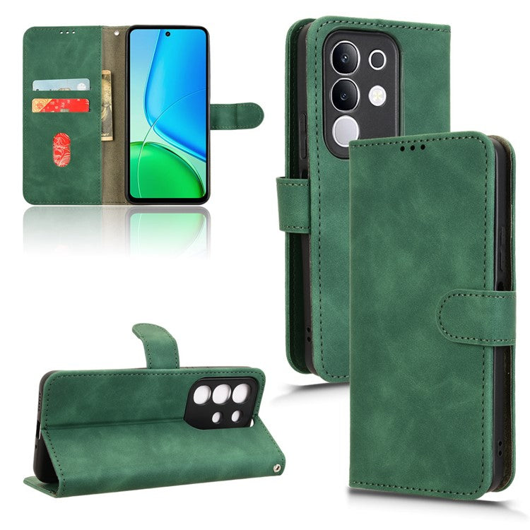 For vivo Y29 4G Leather Case Skin Feel Anti Drop Wallet Flip Phone Cover - Green