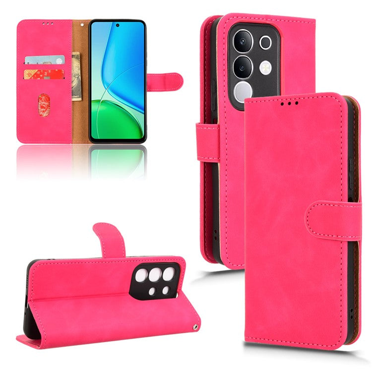 For vivo Y29 4G Leather Case Skin Feel Anti Drop Wallet Flip Phone Cover - Rose
