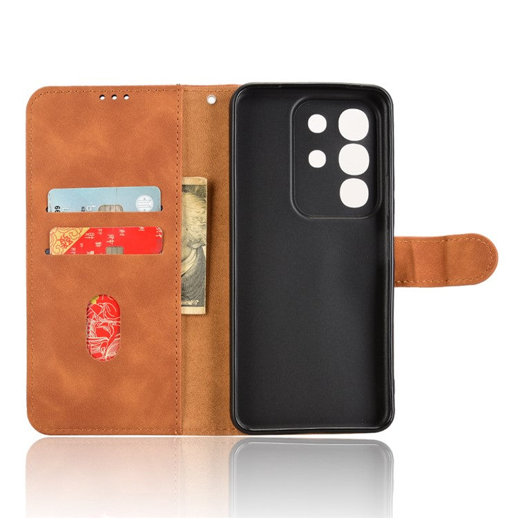 For vivo Y29 4G Leather Case Skin Feel Anti Drop Wallet Flip Phone Cover - Brown