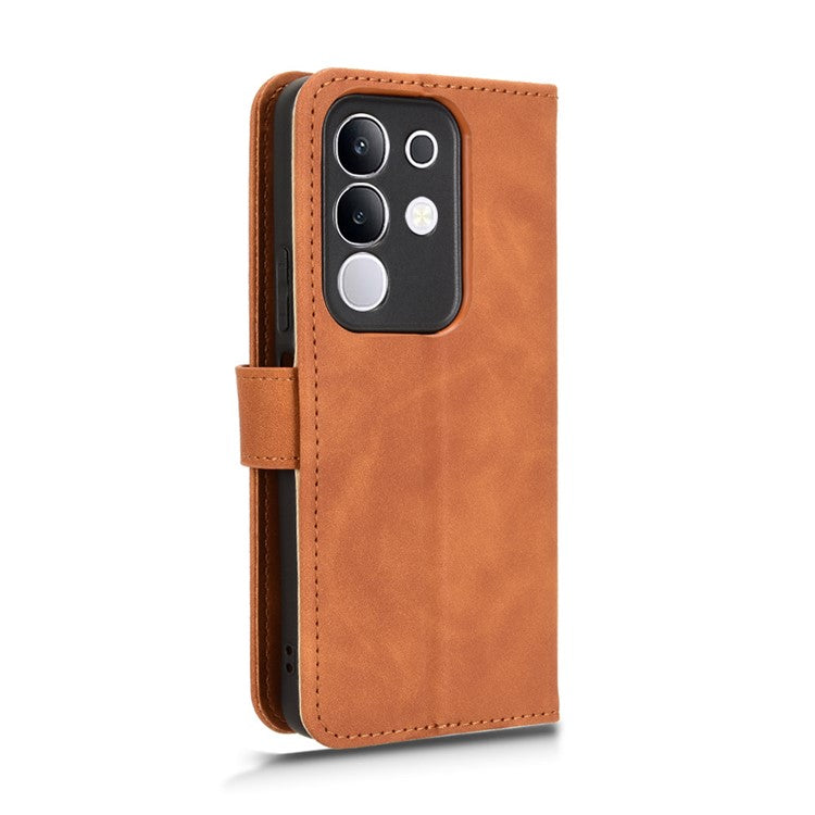 For vivo Y29 4G Leather Case Skin Feel Anti Drop Wallet Flip Phone Cover - Brown