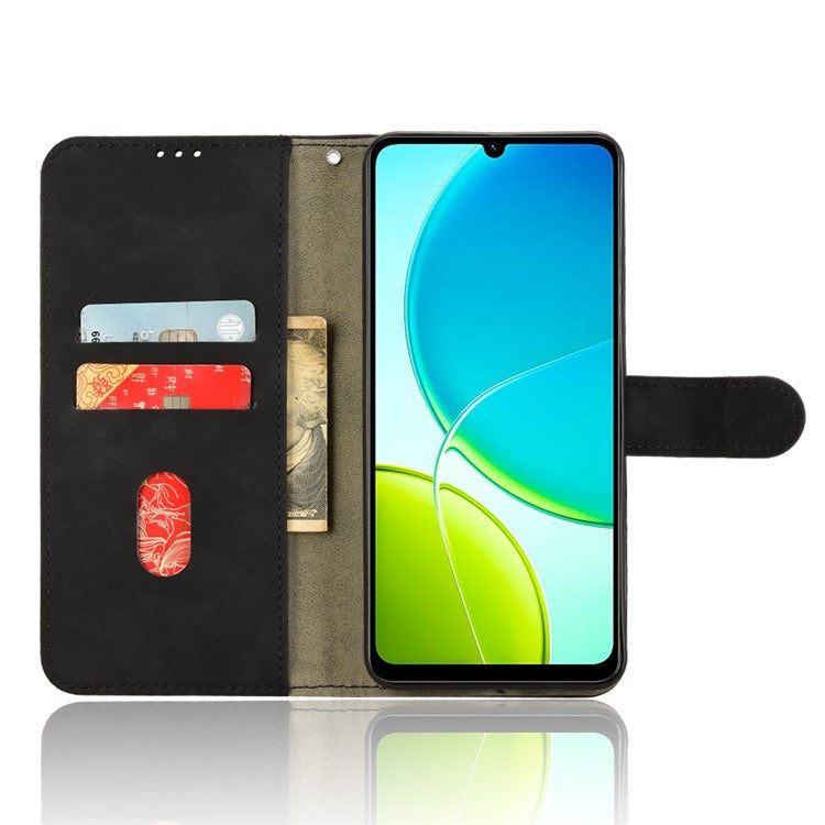 For vivo Y04 4G Leather Case Skin Feel Anti Drop Wallet Flip Phone Cover - Black