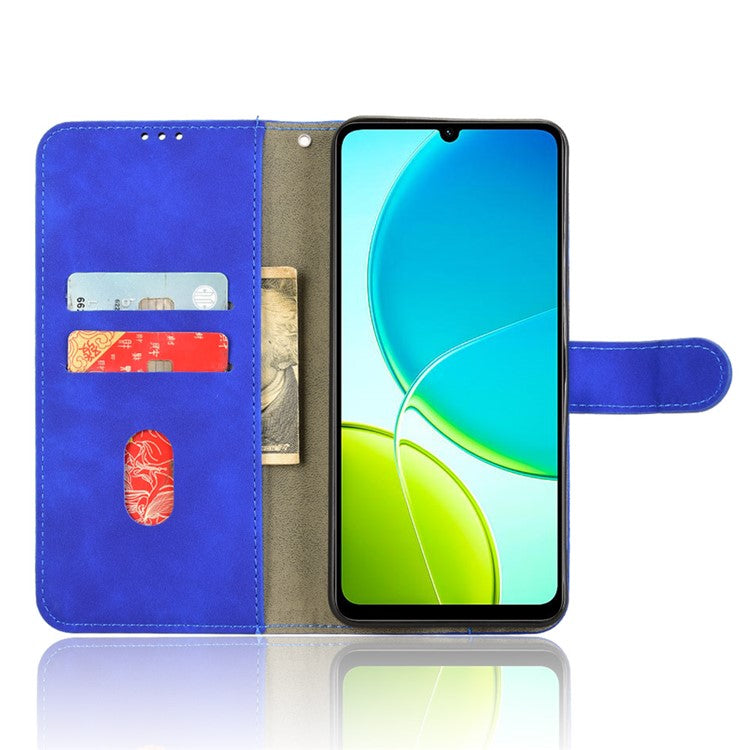 For vivo Y04 4G Leather Case Skin Feel Anti Drop Wallet Flip Phone Cover - Blue