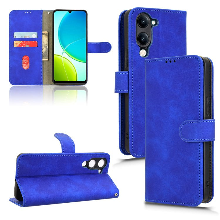 For vivo Y04 4G Leather Case Skin Feel Anti Drop Wallet Flip Phone Cover - Blue