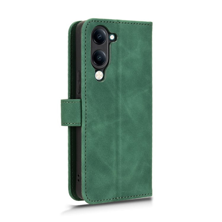 For vivo Y04 4G Leather Case Skin Feel Anti Drop Wallet Flip Phone Cover - Green